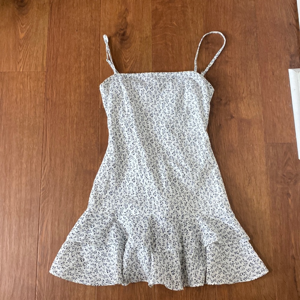 Princess Polly Ruffled black and white floral print dress.